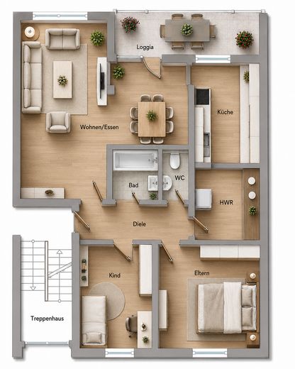 Een droom – instapklaar 3,5-kamerappartement met balkon en garage – Grundriss