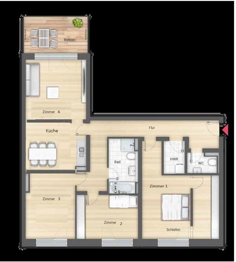 4-Zimmer (Küche abgetrennt)