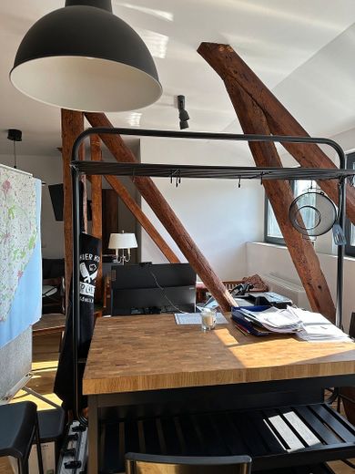 Einzimmerwohnung im Dachgeschoss, EBK, Fußbodenheizung im Duschbad – Wohn- Schlafzimmer