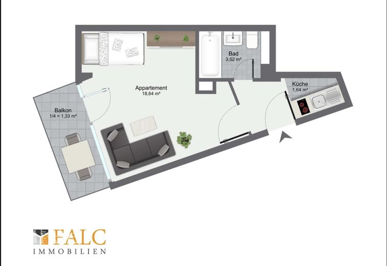 Kompaktes Apartment mit Balkon und Tiefgaragenstellplatz in München-Sendling – Grundriss