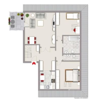 Großzügige lichtdurchflutete 4-Zi Wohnung mit EBK, Balkon und Dachterrasse – Grundriss 2.OG