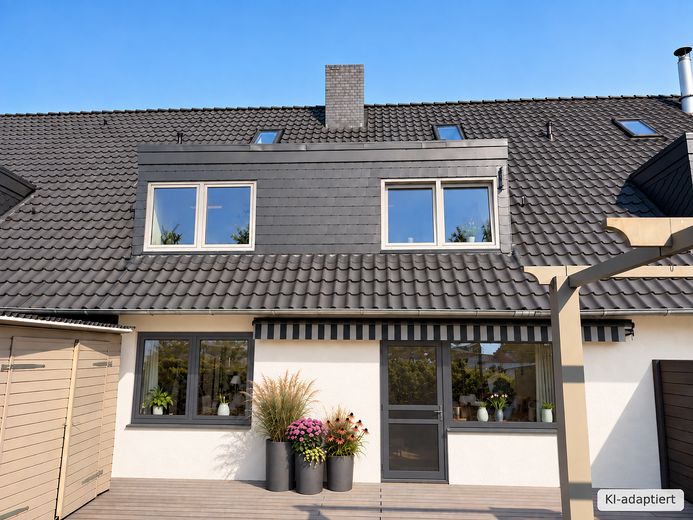 Etagen-Wohnung mit Reihenhaus-Charakter: kernsaniert, hell, Top-Schnitt, gut angebunden & im Grünen – Rückansicht-KI-adaptiert