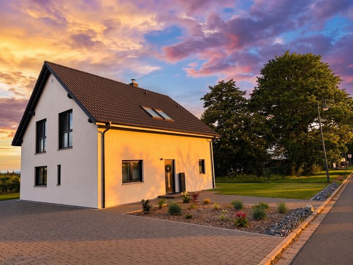 Freiraum, Panoramablick & top angebunden bei Hof: Neuwertiges Einfamilienhaus (2021, KFW-40, A+) – Nord-Ost-Seite mit Abendsonne