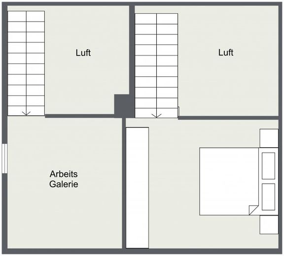 Loftfeeling auf 2 Ebenen, außergewöhliche & lichtdurchflutete Galeriewohnung – rechte Seite = Schlafraum
