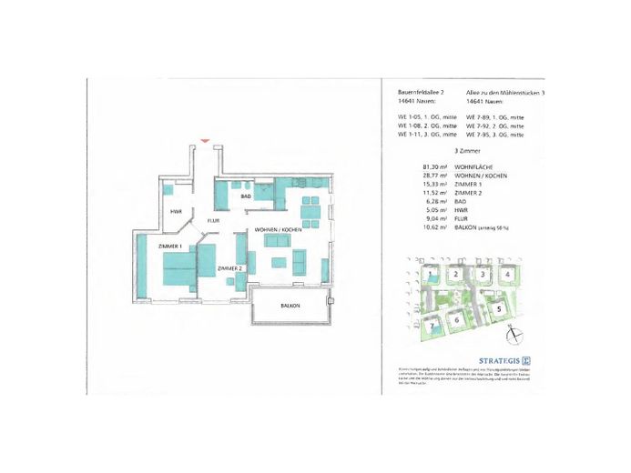 Moderne 3-Zimmer-Wohnung mit Balkon und komfortablem Badezimmer mit Dusche und Badewanne! – Grundriss