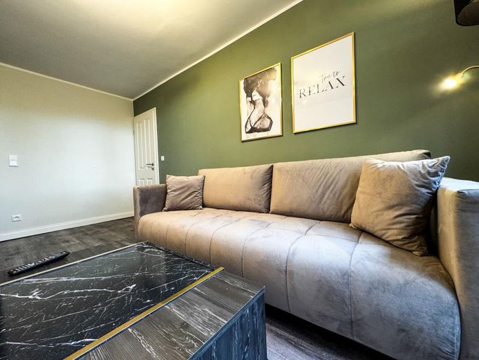 Voll möbliertes 2 1/2 Zimmer Apartment mit Balkon und High-Speed-Internet – Wohnzimmer