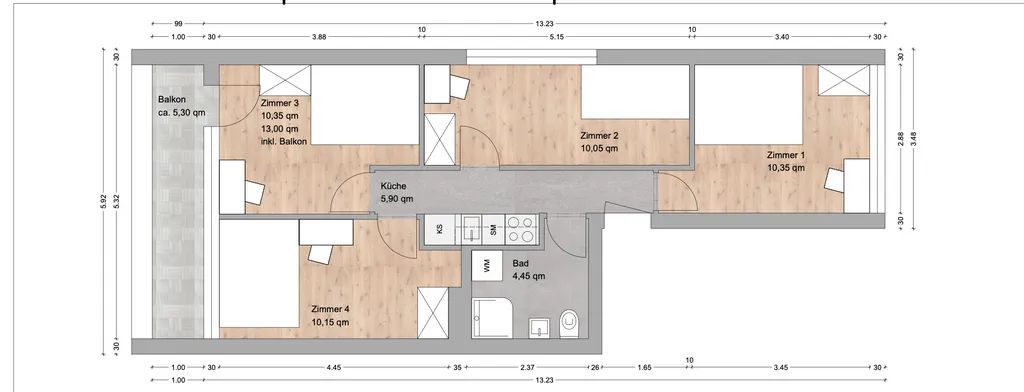 Komfortables WG-Zimmer für Studierende oder Berufstätige / Waldschulstraße 54, München / Zi.4 – Grundriss