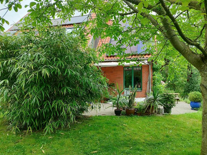 Ökologisch nachhaltiges Niedrigenergiehaus - gesund wohnen mit Lehm – Terrasse mit Küchenfenster