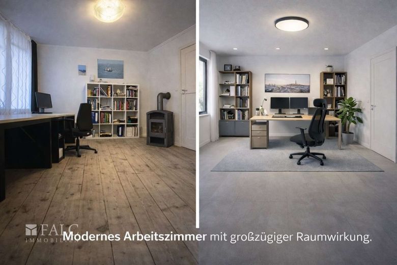Historischer Charakter mit Raum zur Entfaltung - Denkmalgebäude mit Anbau in Erkelenz – Traditionelles und modernes Arbeitszimmer vergleichen