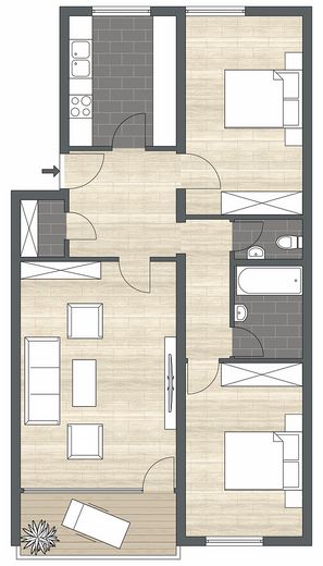 Koop nu tegen een goede prijs wanneer anderen op vakantie zijn - gerenoveerd 3,5-kamerappartement met balkon – Grundriss