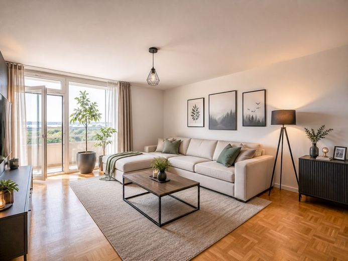 Kapitalanleger aufgepasst! 4% Rendite! - Helle 3-Zi.-Wohnung im 9. OG – Wohnzimmer (Staged)