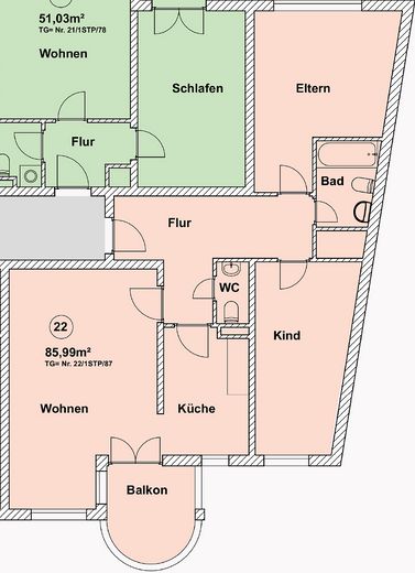 Tolle 3-Zimmer-Wohnung mit Aufzug+Balkon+Tiefgarage in Karlsruhe – Grundriss der Wohnung Nr.22