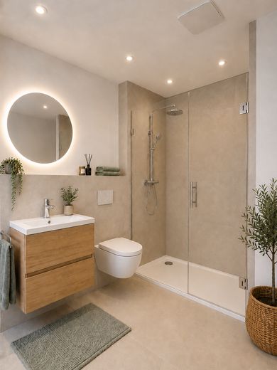 Kernsanierte 2Z-Wohnung (KfW70) mit Küche im Erstbezug – ruhig & energieeffizient – Bad rechte Wohnung