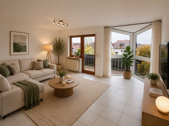 Einziehen & Wohlfühlen: Lichtdurchflutete 2-Zi-Wohnung in Maichingen – KI generiert: Wohnzimmer