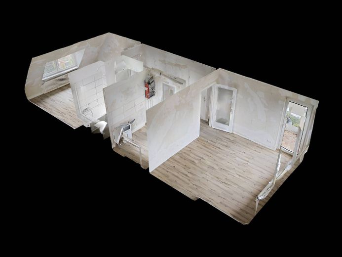 Bielefeld-Ummeln'de BALKONLU ve küvetli banyoya sahip şirin 2 odalı çatı katı dairesi – 3D-Ansicht Grundriss