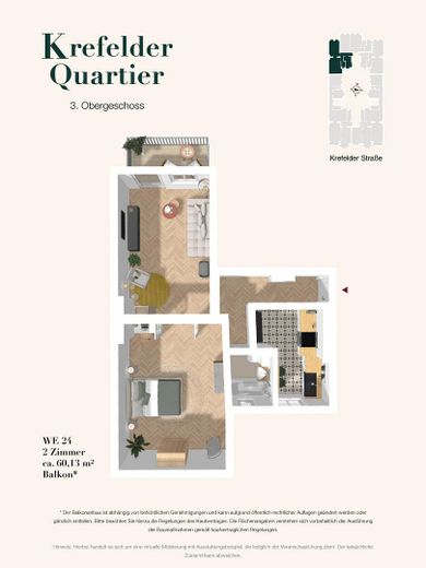 Attraktive Altbauwohnung mit Stuckverzierungen im Westfälischen Viertel – Grundriss virtuelle Möblierung