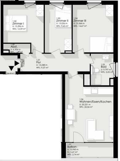 Piso reformado de 3,5 habitaciones - apto para piso compartido - parcialmente climatizado - Oldenburg Bloherfelde – Grundriss