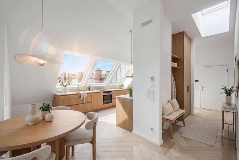 Einzigartige Dachgeschosswohnung mit herrlicher Süd-Dachterrasse zum ruhigen und grünen Innenhof – Visualisierung Küche