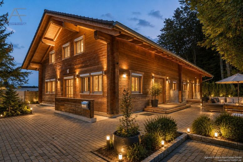 Ein Meisterwerk ökologischer Baukunst - Exklusives Bio-Blockhaus am Waldrand von Icking – Icking_Outdoor_Front