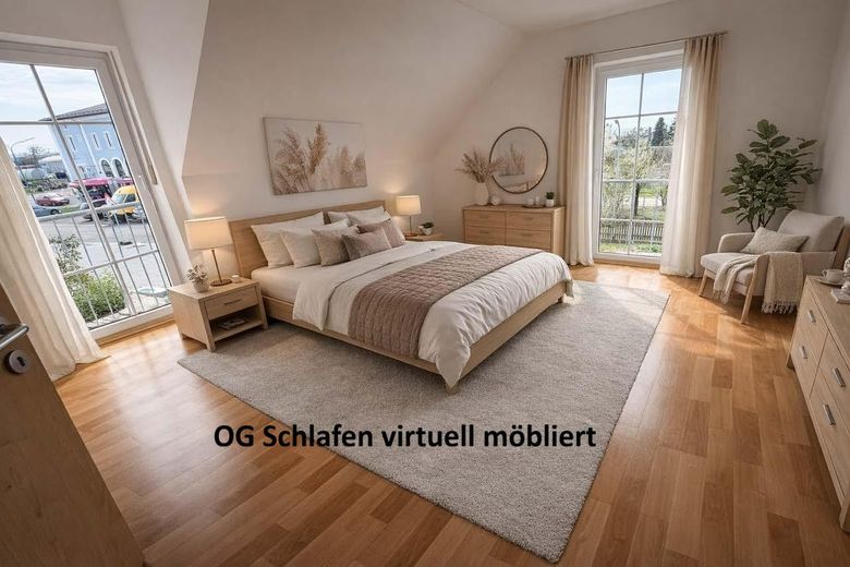 1-gezinshuis in 93333 Neustadt/Do (bj 2003), 120m² woonoppervlakte, 532m² grond en dubbele garage – OG Schlafen virtuell möbliert