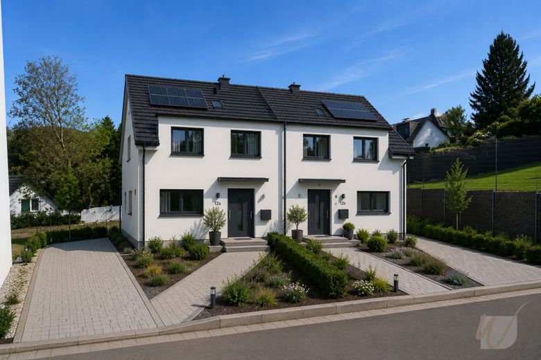 "Familienglück im Neubau - stilvolle Doppelhaushälfte mit Garten" – Doppelhaus Idee