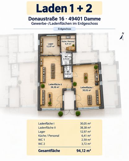 Gewerbefläche in Damme – ca. 94 m² – Laden, Büro oder Dienstleistung – Foto 3