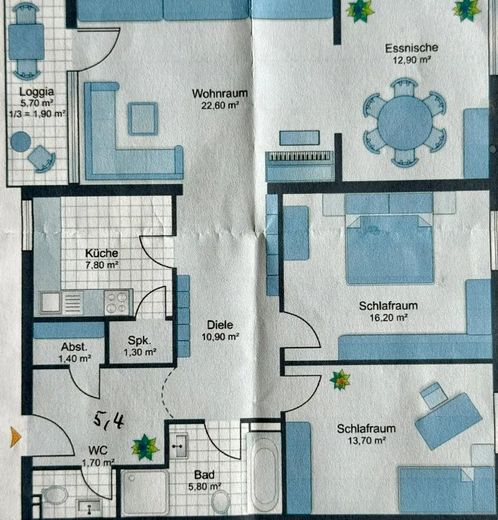 Appartamento di 3 locali con balcone a Krailling, 100 m² – Grundriss