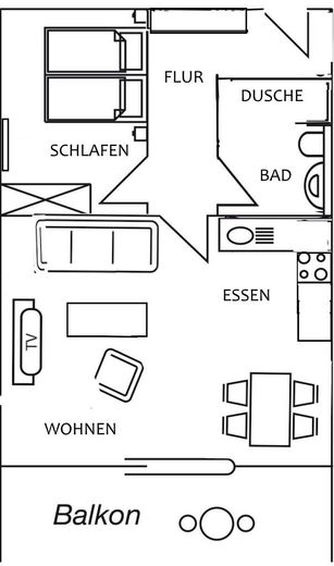 URLAUB ZU HAUSE... moderne 2-Zimmerwohnung in Bestlage – Grundriss Skizze
