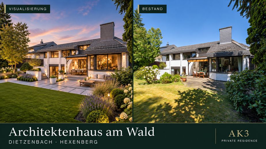 Casa de arquitecto con galería en una parcela de 1.294 m² – Titelseite: Gartenansicht