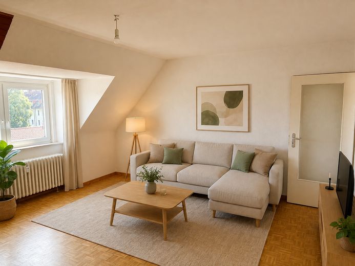 Gemütliche 3-Zimmer-Dachgeschosswohnung mit EBK in zentraler Lage – ab 01.08. frei – Wohnzimmer