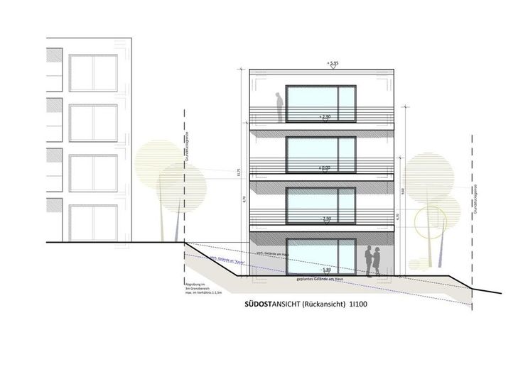 Energetisch optimierte Neubauwohnung, Gartengeschoss, mit Terrasse, provisionsfrei – Rückansicht