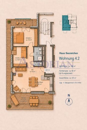 Premium-Penthouse mit fantastischem Meerblick, großer Dachterrasse und exklusiver Designausstattung – Grundriss