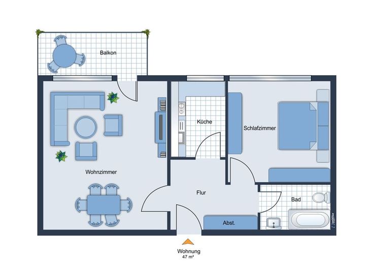 Vermietete 2-Zimmer-Wohnung mit Balkon in Charlottenburg – Grundriss