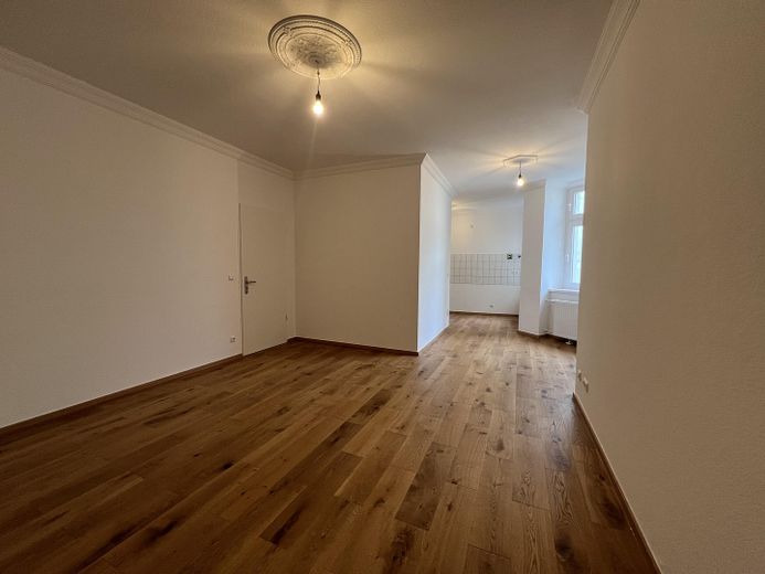 Stilvolle 3-Zimmer-Wohnung am Helmholtzplatz- frisch renoviert und bezugsfertig – offenes Wohnzimmer