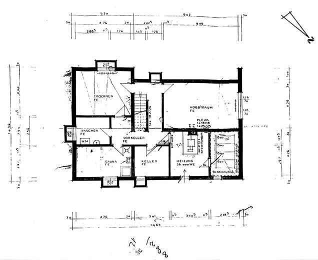 Einfamilienhaus mit Garage – Grundriss KG_bemaßt (1)