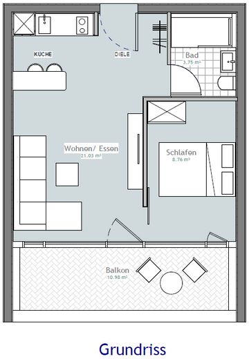 Geschmackvolle, renovierte & möblierte 2 Zi., Wohnung, großer Balkon in Olympia/MUC von Privat – Grundriss