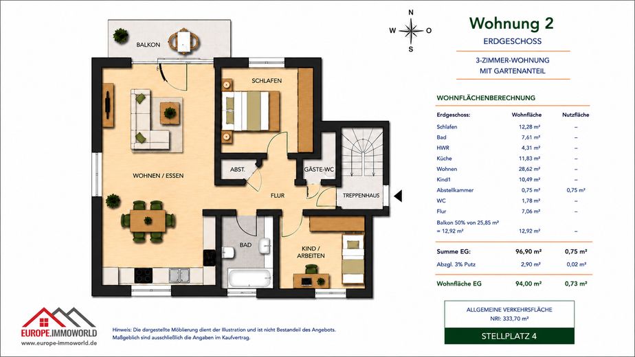 Wohnung mit großem Balkon 1.OG