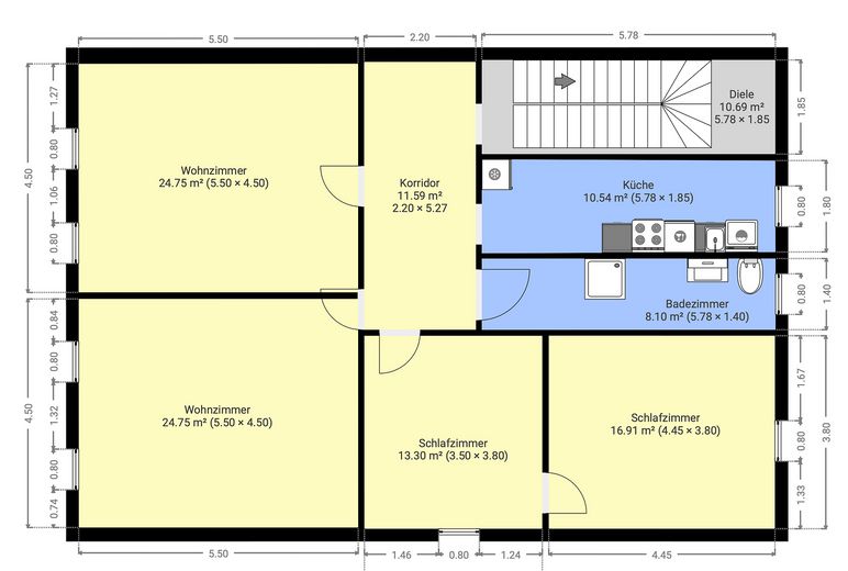 Renovated 4-room apartment with fitted kitchen, 120sqm – Grundriss