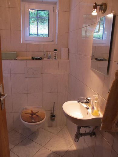Sonniges Haus, 3 kpl. Wohnungen, Alleinlage, unverbaubarer Fernblick, Urlaubsregion Sonnenwald – Toilette Wohnbereich neuwertig