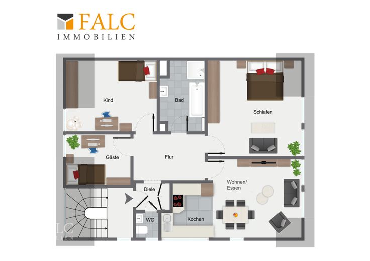 Dachgeschosswohnung mit Stellplatz in ruhiger Lage von Köln-Lövenich – Grundriss - Wohnbeispiel I