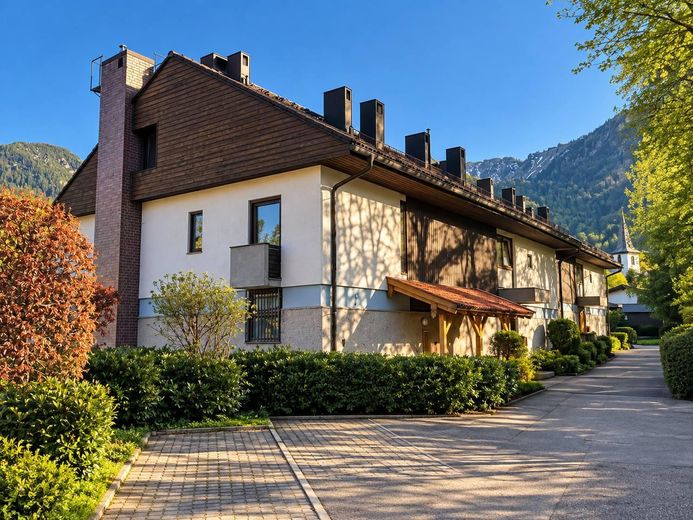 Première occupation à partir du 1.11.2026 – Studio de 43 m² rénové avec des matériaux haut de gamme, terrasse, jardin et vue sur les montagnes – Hausansicht