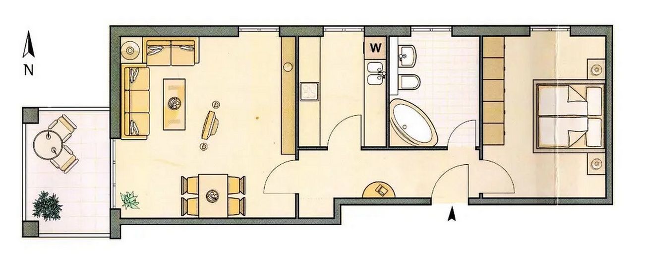 Stilvoll wohnen in Moosach/Nymphenburg: Helle 2-Zimmer-Wohnung mit Balkon in idyllischer Wohnanlage – Grundriss