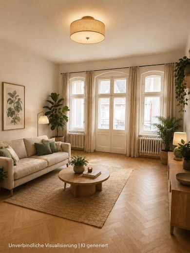 Großzügige Altbauwohnung mit Loggia | Bezugsfrei Ende 2026 – Visualisierung Wohnzimmer WE 0