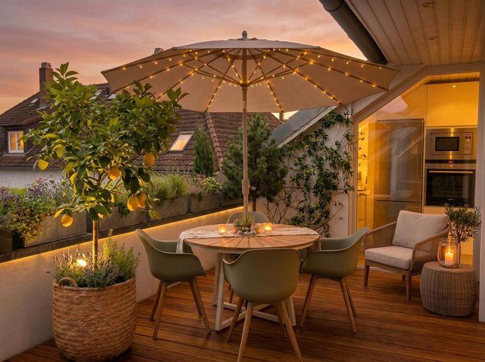 Boven de daken van het Malerviertel – prachtig zolderappartement met droomachtig terras – Am Abend