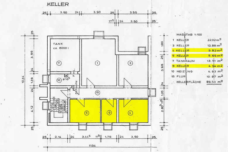 Provisionsfrei: 4-Zimmer-EG-Wohnung mit 300 m² Privatgarten, Süd-West-Terrasse, nur 2 Parteien – Grundriss Kellerräume