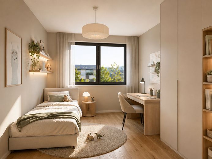Neubau-Doppelhaushälfte mit ca. 171 m² Wohnfläche, Dachterrasse & Garage – Kinderzimmer