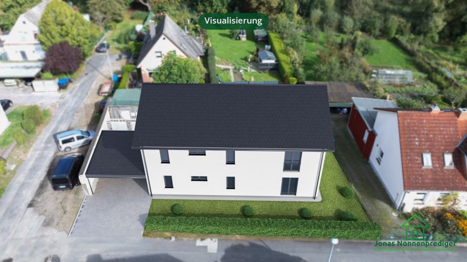 Baugrundstück mit Baugenehmigung für ein Wohnhaus mit 2 WE - für den Käufer provisionsfrei – Visualisierung: mit Carport