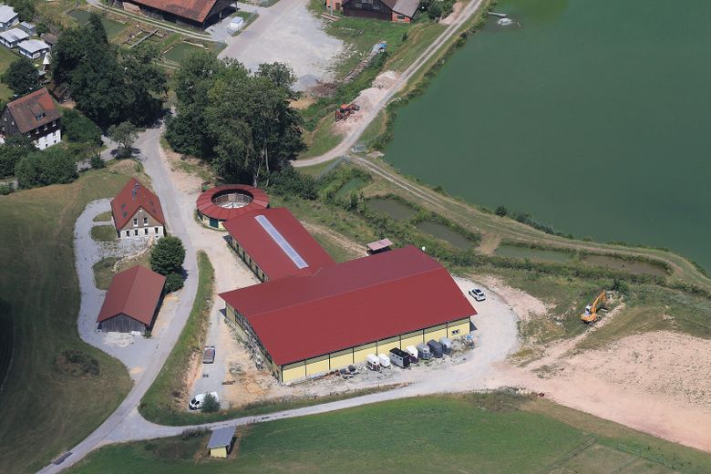 Centro ippico senza provvigioni sul lago con maneggio coperto, campo da equitazione e 15 box per cavalli – Luftbild.