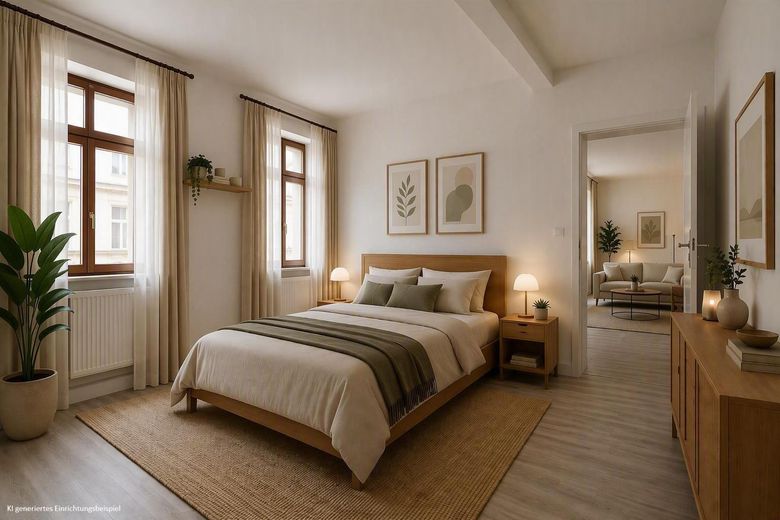 Stilvolle Altbauwohnung im Herzen von Schwabach – urbanes Wohnen mit historischem Charme – Schlafzimmer KI