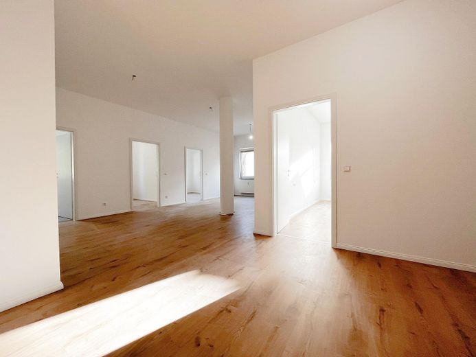 Hochwertiges Wellness-Bad - Komplett Saniert - Zentrale Lage in Ilsfeld - Inkl. EBK & Stellplatz – Wohnbereich mit Blick zur Diel